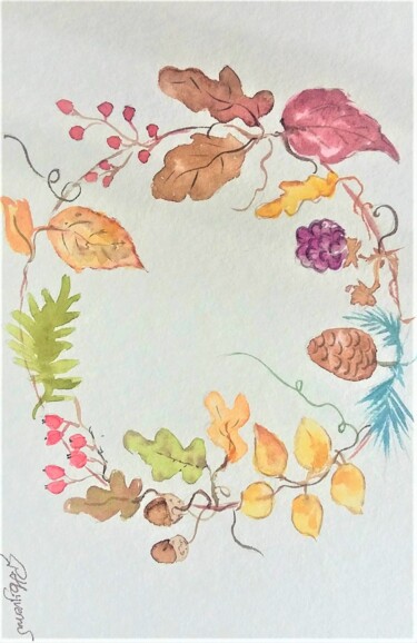 Painting titled "ronde d'automne I -…" by Patricia Hyvernat, Original Artwork, Watercolor