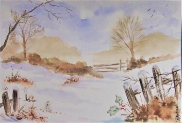 Картина под названием "l'hiver- carte aqua…" - Patricia Hyvernat, Подлинное произведение искусства, Акварель