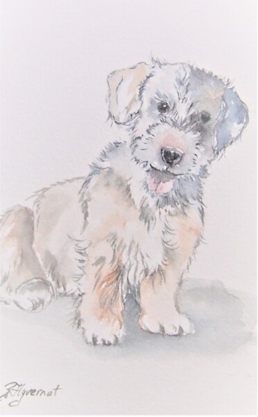 Painting titled "le chiot-  carte aq…" by Patricia Hyvernat, Original Artwork, Watercolor