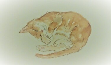 Painting titled "chatte endormie - c…" by Patricia Hyvernat, Original Artwork, Watercolor