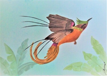 Ζωγραφική με τίτλο "oiseaux exotique II…" από Patricia Hyvernat, Αυθεντικά έργα τέχνης, Ακουαρέλα
