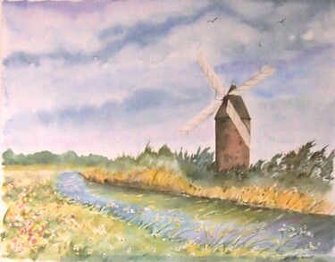 Pintura intitulada "moulin de Rairé Ven…" por Patricia Hyvernat, Obras de arte originais, Aquarela