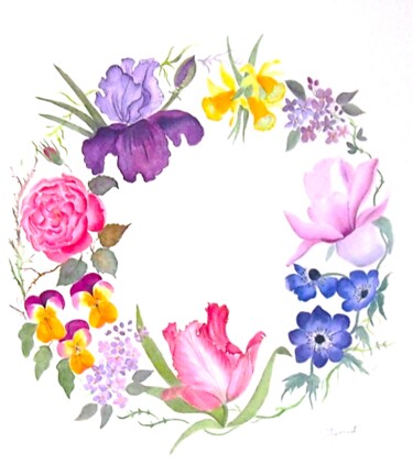Peinture intitulée ""la ronde des fleur…" par Patricia Hyvernat, Œuvre d'art originale, Aquarelle