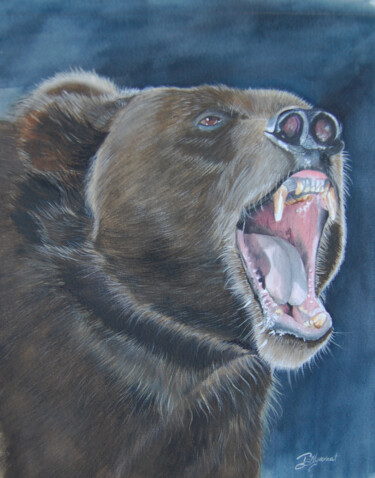Pintura intitulada "l'ours brun - aquar…" por Patricia Hyvernat, Obras de arte originais, Aquarela