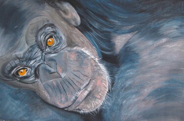 Painting titled "chimpanzé- acryliqu…" by Patricia Hyvernat, Original Artwork, Acrylic Mounted on Wood Stretcher frame