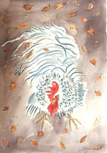 Painting titled "coq 'in  aquarelle…" by Patricia Hyvernat, Original Artwork, Watercolor