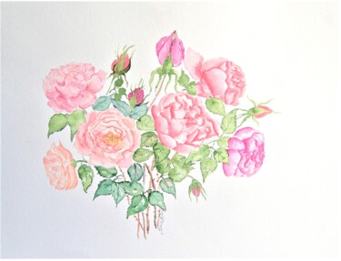 Painting titled "bouquet de roses an…" by Patricia Hyvernat, Original Artwork, Watercolor