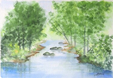 Painting titled "au bord de la riviè…" by Patricia Hyvernat, Original Artwork, Watercolor