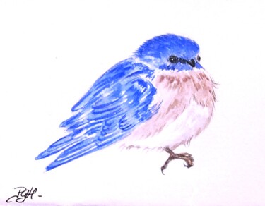 Ζωγραφική με τίτλο "petit oiseau bleu -…" από Patricia Hyvernat, Αυθεντικά έργα τέχνης, Ακουαρέλα