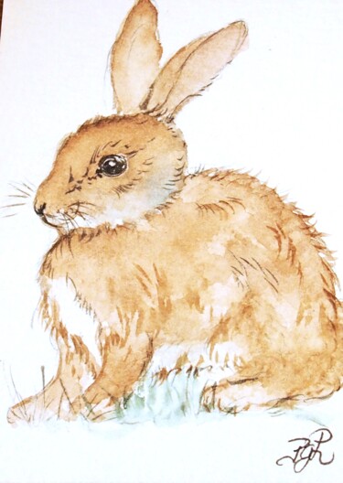 Painting titled "petit lapin de gare…" by Patricia Hyvernat, Original Artwork, Watercolor