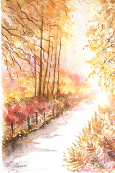 Painting titled "ballade d'automne -…" by Patricia Hyvernat, Original Artwork, Watercolor