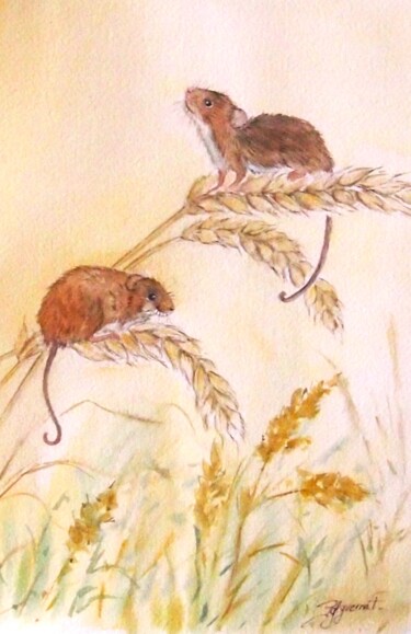 Peinture intitulée "rat des moissons -…" par Patricia Hyvernat, Œuvre d'art originale, Aquarelle