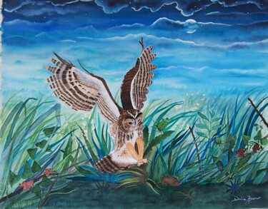 Painting titled "chasse de nuit - ch…" by Patricia Hyvernat, Original Artwork, Watercolor