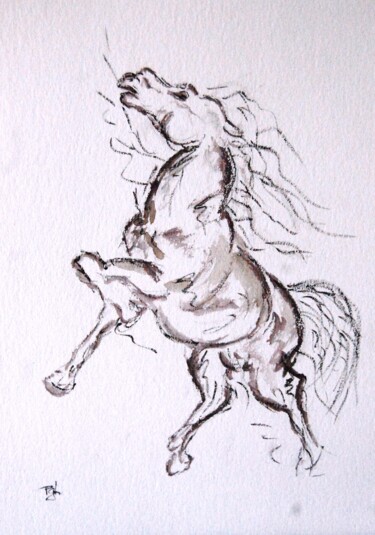 Painting titled "étude cheval se cab…" by Patricia Hyvernat, Original Artwork, Ink