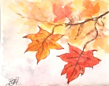 Malerei mit dem Titel "feuillage d'automne…" von Patricia Hyvernat, Original-Kunstwerk, Aquarell