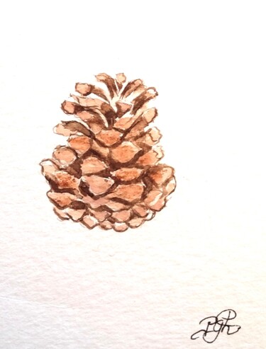 Pintura intitulada "pomme de pin - mini…" por Patricia Hyvernat, Obras de arte originais, Aquarela