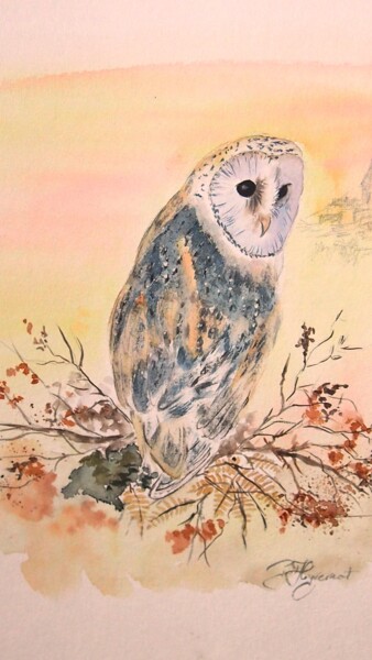 Painting titled "chouette hulotte  a…" by Patricia Hyvernat, Original Artwork, Watercolor