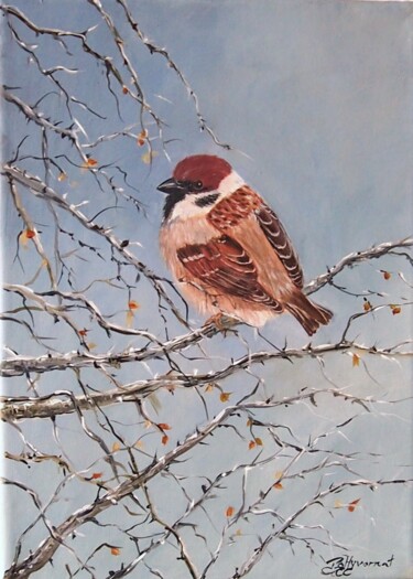 Painting titled "moineau friquet - a…" by Patricia Hyvernat, Original Artwork, Acrylic