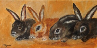 Pittura intitolato "les lapins- animaux…" da Patricia Hyvernat, Opera d'arte originale, Olio