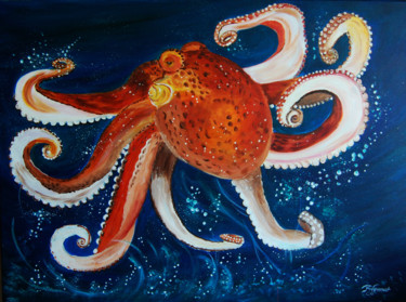 Painting titled "octopus  - acryliqu…" by Patricia Hyvernat, Original Artwork, Acrylic Mounted on Wood Stretcher frame