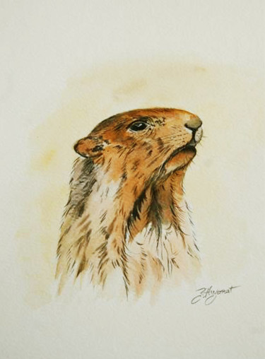 Dessin intitulée "marmotte  dessin à…" par Patricia Hyvernat, Œuvre d'art originale, Encre