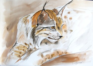 Disegno intitolato "Lynx -  dessin crai…" da Patricia Hyvernat, Opera d'arte originale, Inchiostro