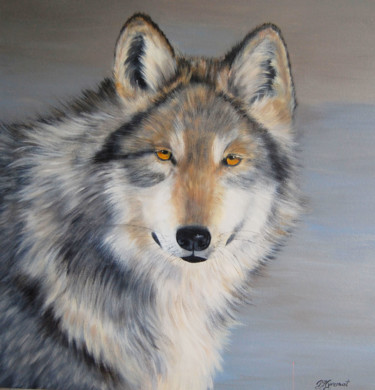 Malerei mit dem Titel "Lobo loup gris du M…" von Patricia Hyvernat, Original-Kunstwerk, Acryl