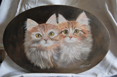Pittura intitolato "les deux chatons -…" da Patricia Hyvernat, Opera d'arte originale, Olio