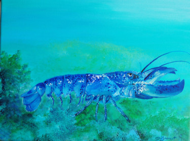Painting titled "homard-  acrylique…" by Patricia Hyvernat, Original Artwork, Acrylic Mounted on Wood Stretcher frame