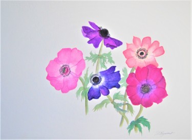 Картина под названием "anemones -  aquarel…" - Patricia Hyvernat, Подлинное произведение искусства, Акварель
