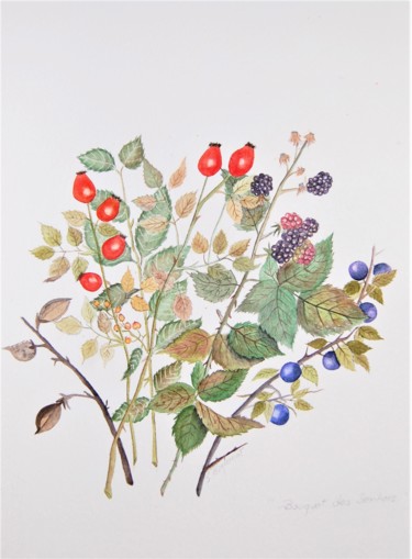 Painting titled "fruits et cynorrhod…" by Patricia Hyvernat, Original Artwork, Watercolor