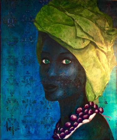 Painting titled "Femme au turban dim…" by Patricia Lei Ulvoas, Original Artwork, Oil