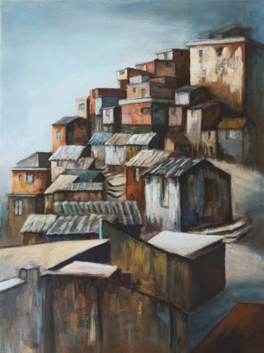 Painting titled "Favela 2020" by Patricia Lejeune, Original Artwork, Oil