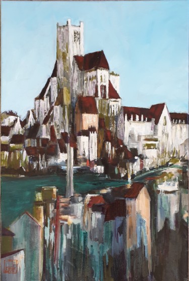 Malerei mit dem Titel "Auxerre" von Patricia Lejeune, Original-Kunstwerk, Öl