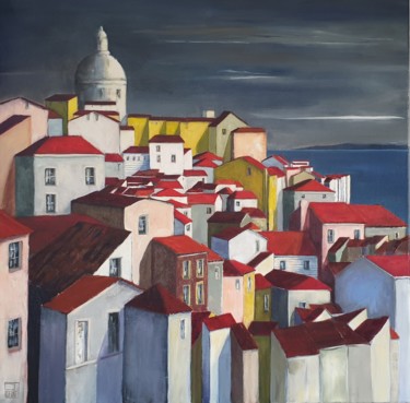 Malerei mit dem Titel "Lisboa" von Patricia Lejeune, Original-Kunstwerk, Öl