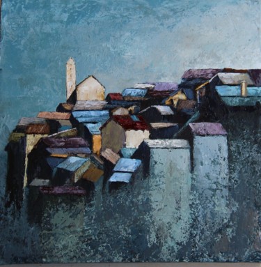 Painting titled "Village des Ombres" by Patricia Lejeune, Original Artwork
