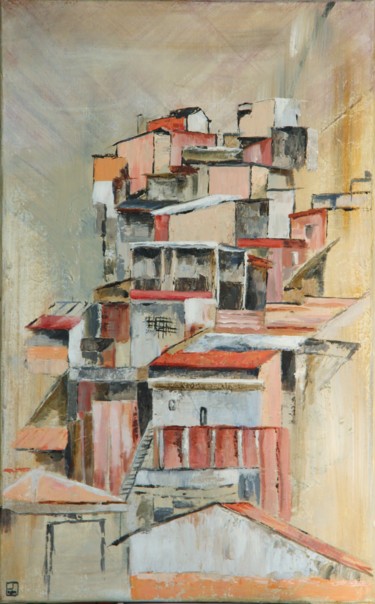 Malerei mit dem Titel "Favela Sud" von Patricia Lejeune, Original-Kunstwerk, Acryl