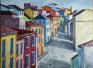 Malerei mit dem Titel "Rue arc en ciel" von Patricia Lejeune, Original-Kunstwerk