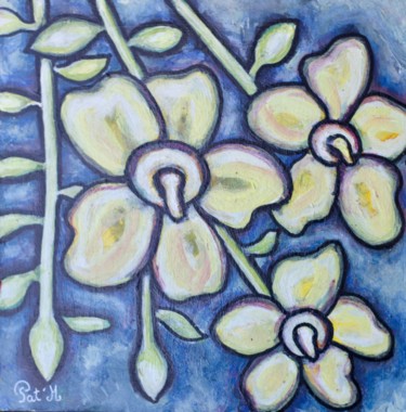 Painting titled "Fleurs d'hibiscus j…" by Patricia Moreau, Original Artwork, Acrylic