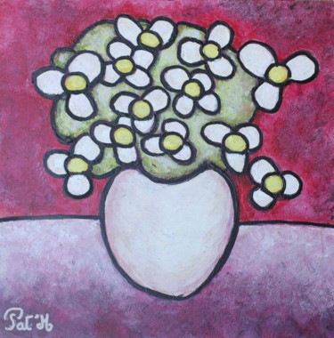 Painting titled "Marguerites en vase…" by Patricia Moreau, Original Artwork, Acrylic