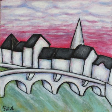 Painting titled "Le pont du Pouliguen" by Patricia Moreau, Original Artwork, Acrylic