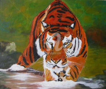 Painting titled "le tigre 1" by Patricia Saulais, Original Artwork