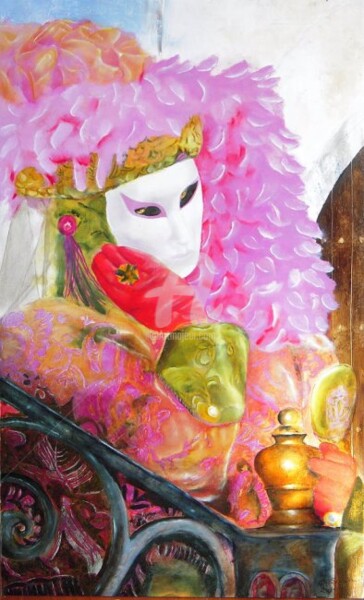 Painting titled "masque N° 1de venise" by Patricia Saulais, Original Artwork, Oil