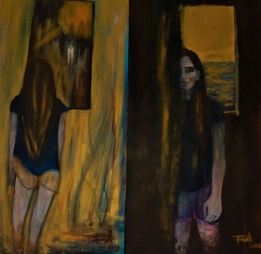 Malerei mit dem Titel "Derrière le miroir,…" von Patricia Segond, Original-Kunstwerk, Acryl