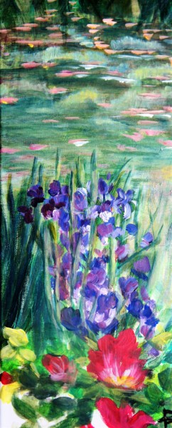 Painting titled "L'étang de Giverny" by Patricia Segond, Original Artwork, Acrylic Mounted on Wood Stretcher frame