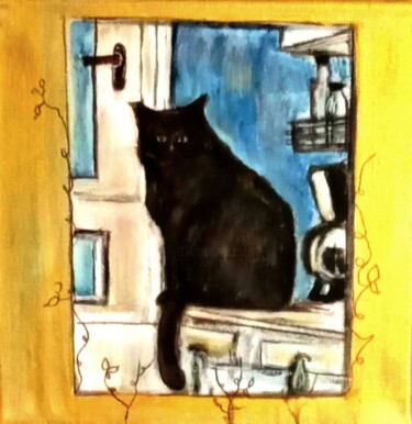 Peinture intitulée "Chat à la fenêtre" par Patricia Segond, Œuvre d'art originale, Acrylique Monté sur Châssis en bois