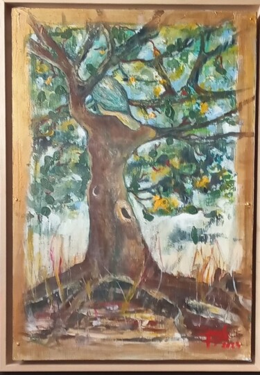 Painting titled "La femme arbre" by Patricia Segond, Original Artwork, Acrylic Mounted on Wood Stretcher frame