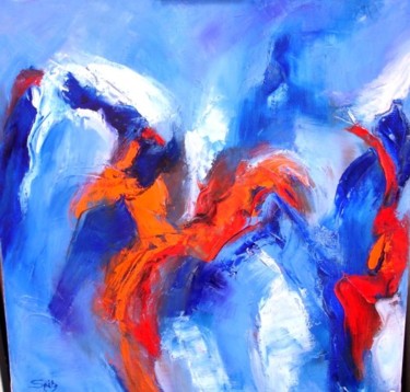 Peinture intitulée "Chorégraphie bleue…" par Patricia Spitz, Œuvre d'art originale