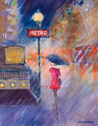 Painting titled "Entée de métro sous…" by Patrick Abraham, Original Artwork, Acrylic Mounted on artwork_cat.