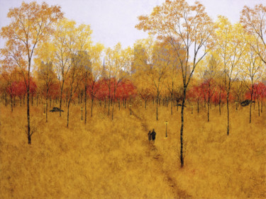 Printmaking titled "Autumn Stroll" by Patrick Antonelle, Original Artwork, Digital Print Mounted on Wood Stretcher frame